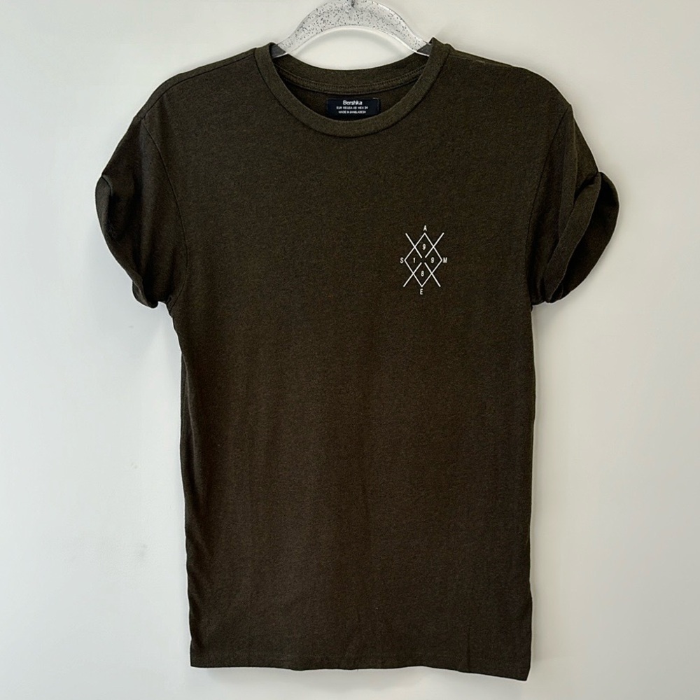 Mens Sz XS Bershka Olive Green T-Shirt
